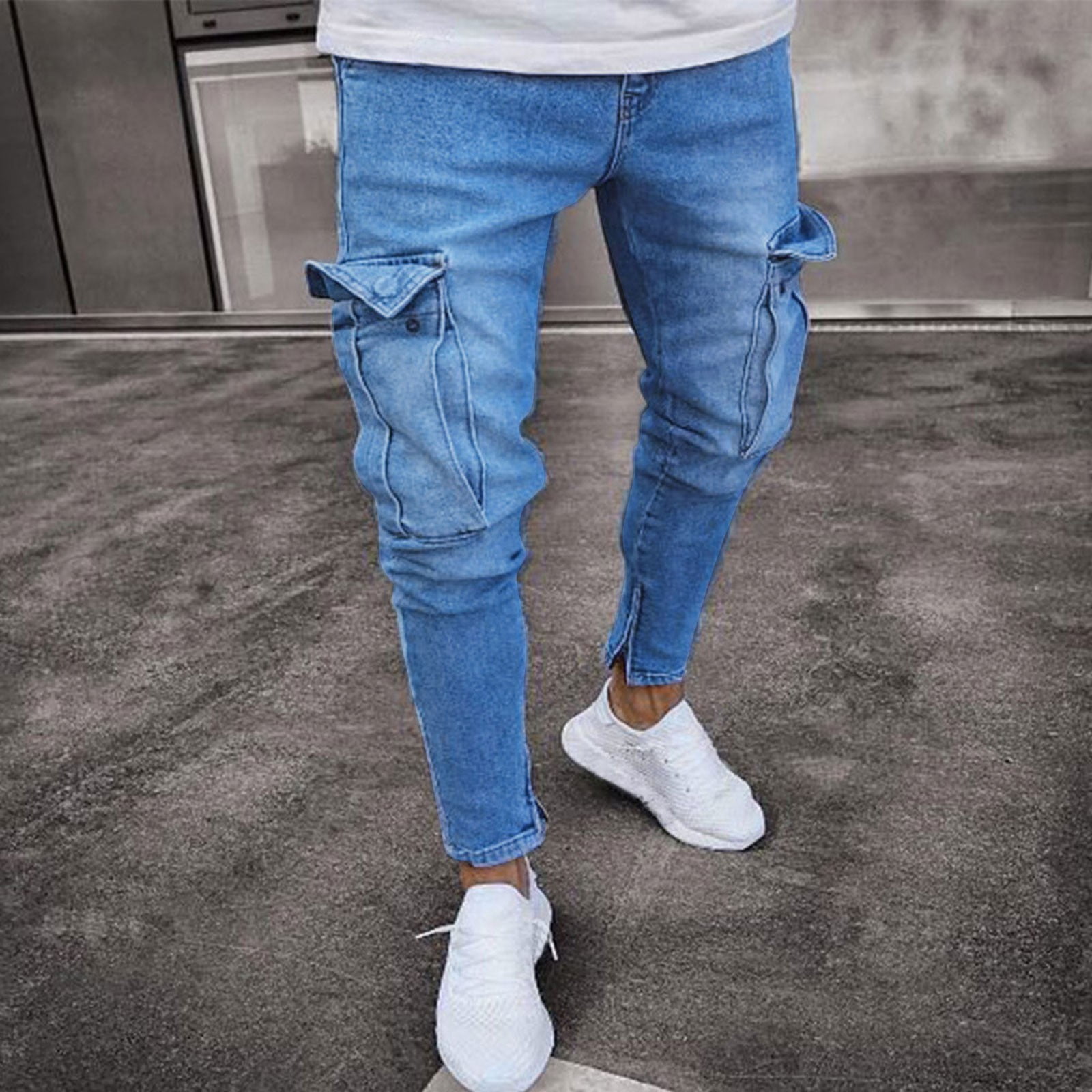 Glonme Mens Blue Slim Fit Jeans Stretch Destroyed Ripped Skinny Jeans Hole Denim  Pants - Walmart.com